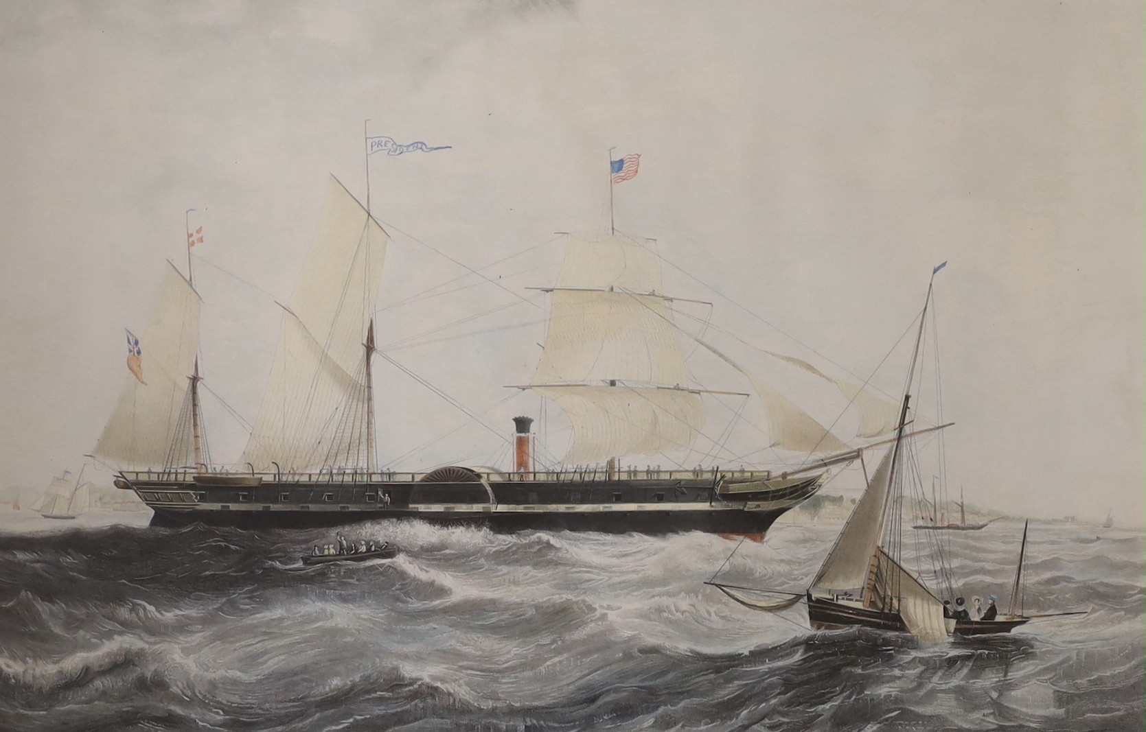 Ackermann Publ.1840, coloured aquatint, 'The Steamship President', 51 x 69cm